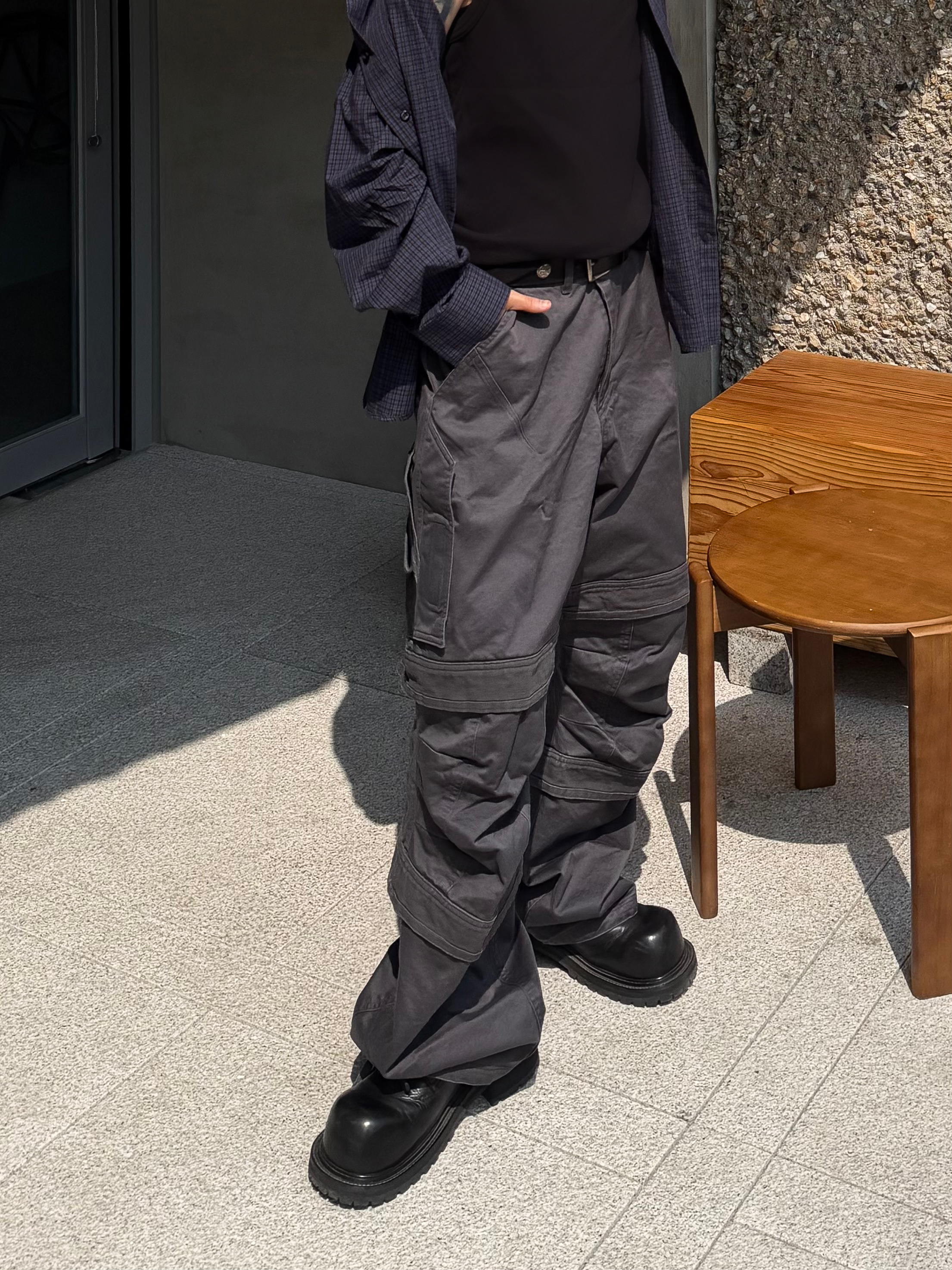 Hono Report Overfit Check Shirts Blue, farfromwhat far layered work pants_charcoal 착용 스타일 - 9