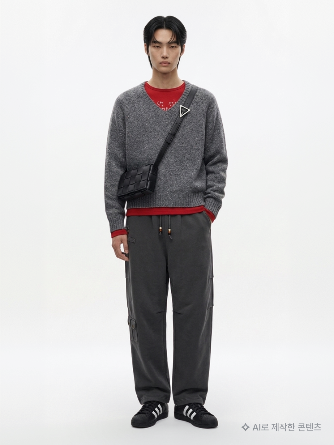 Noun Crop V Neck Knit Sky Blue, CDG Long Sleeve T-Shirt Black Stripe Black 착용 스타일 - 5