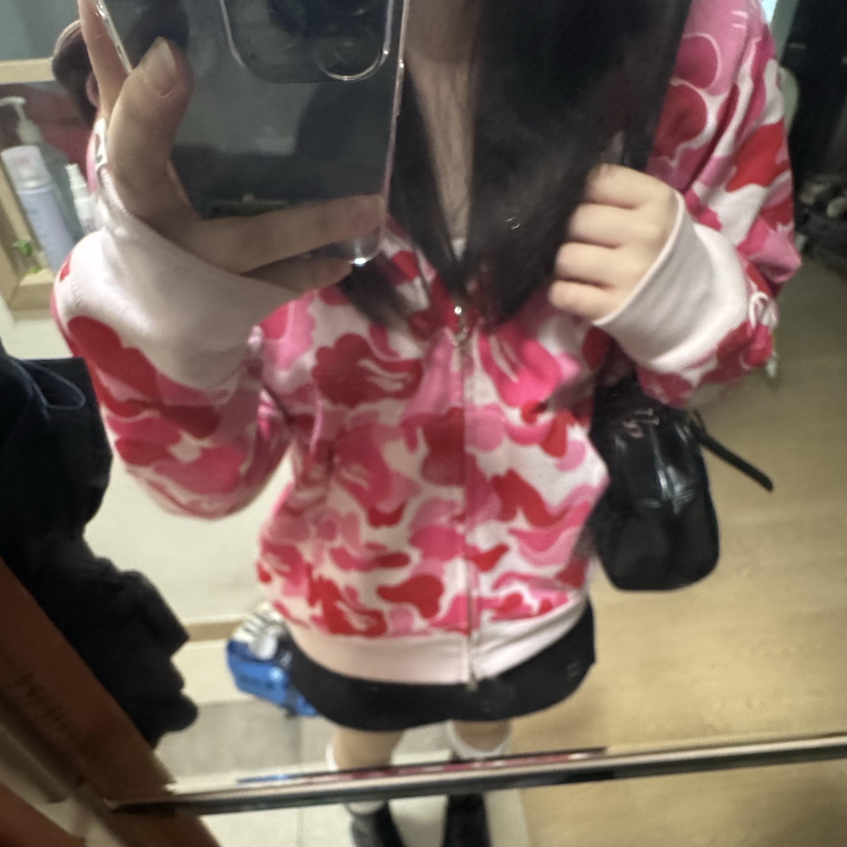 BAPE ABC Camo 2nd Ape Full Zip Hoodie Pink 착용 스타일 - 1