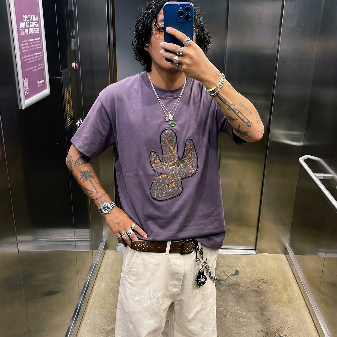 Hongwoosung Field Sketch Cactus Tee Purple 착용 스타일