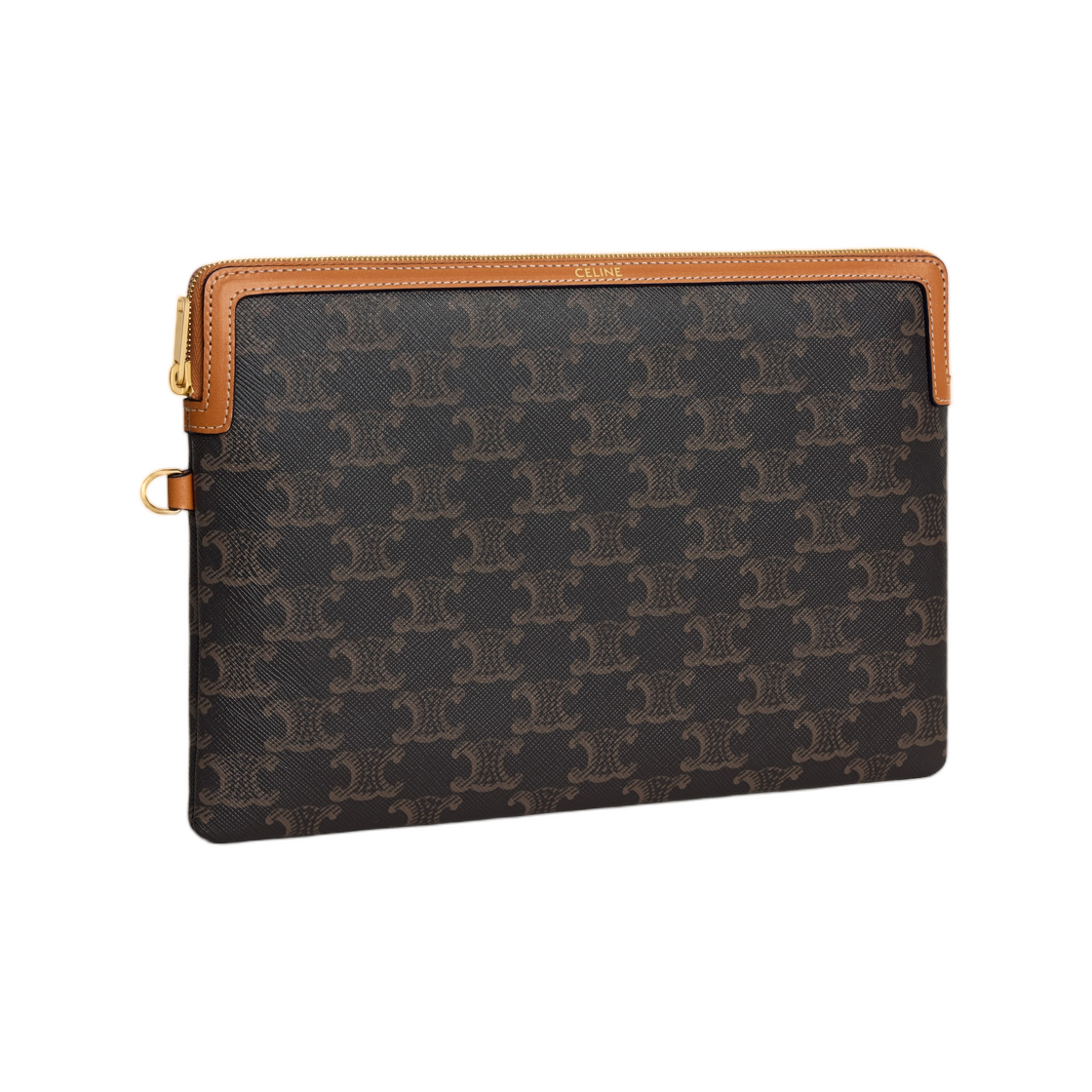 셀린느 스몰 파우치 스트랩 퀴르 트리옹프 캔버스 앤 카프스킨 탄(Celine Small Pouch with Strap Cuir Triomphe in Triomphe Canvas and Calfskin Tan) - 3