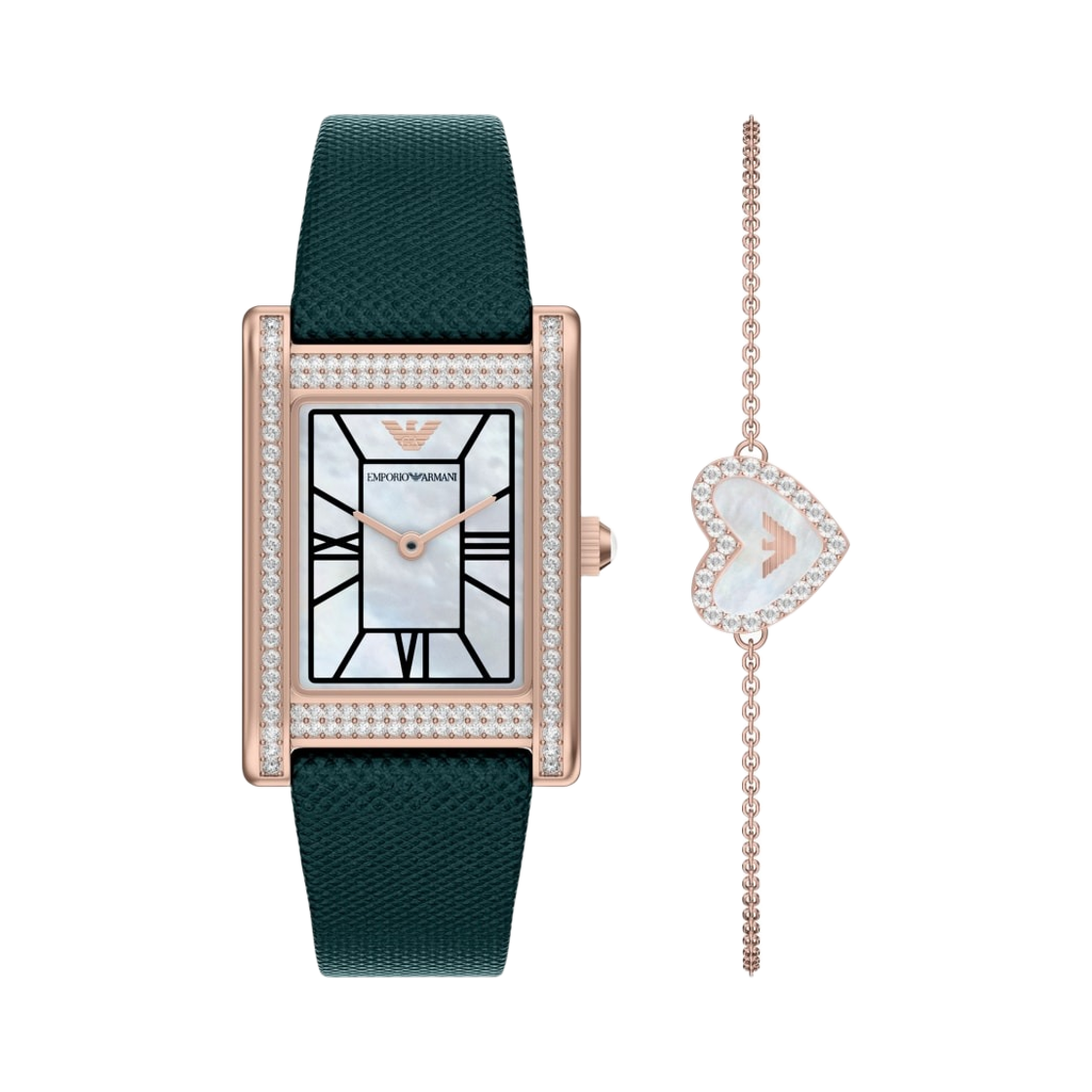 AR80085SET (W) Emporio Armani Quartz Two-Hand 32mm Leather Bracelet Set Mother Of Pearl Green