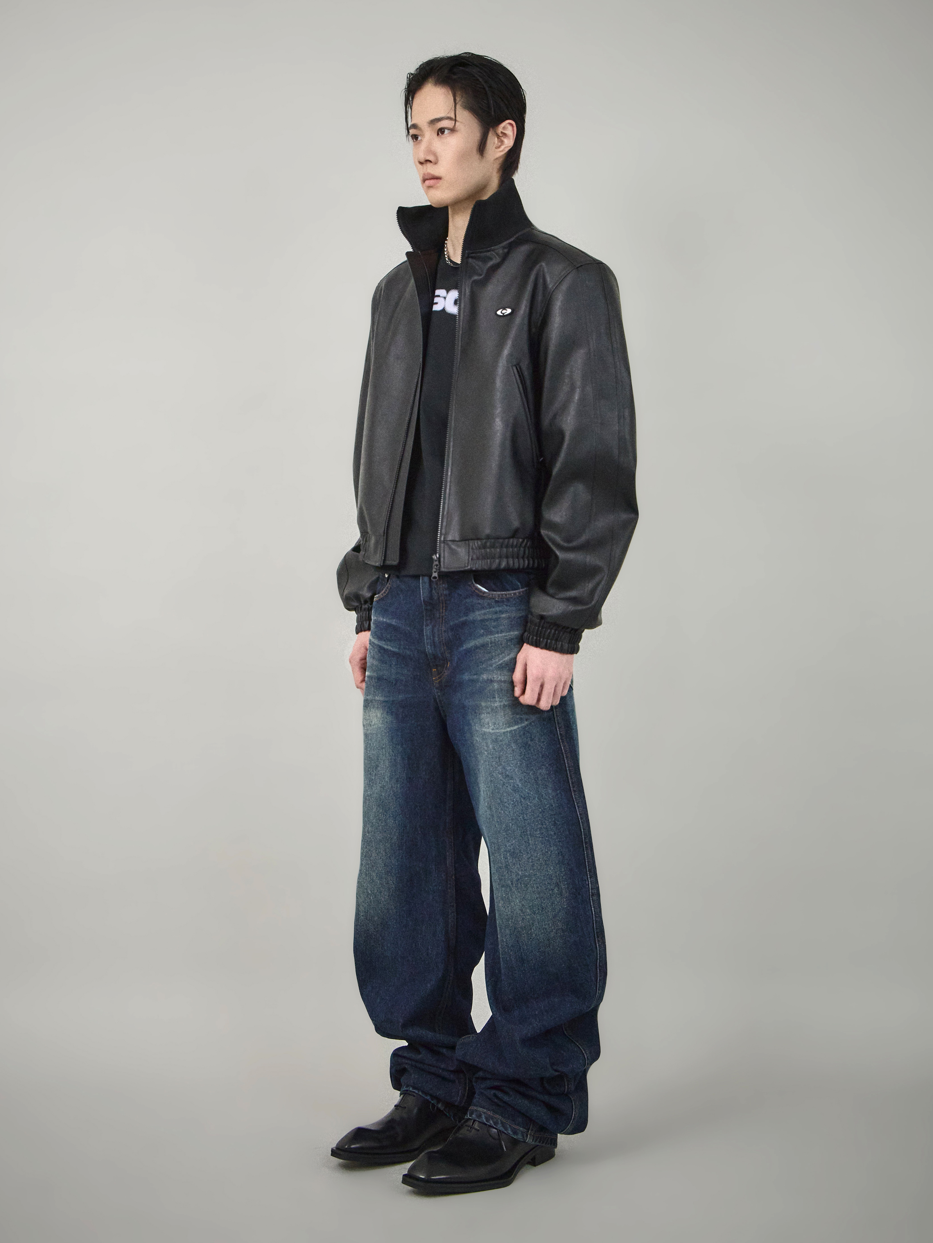 CSC Over Draped Denim Pants Mid Blue 착용 스타일 - 6