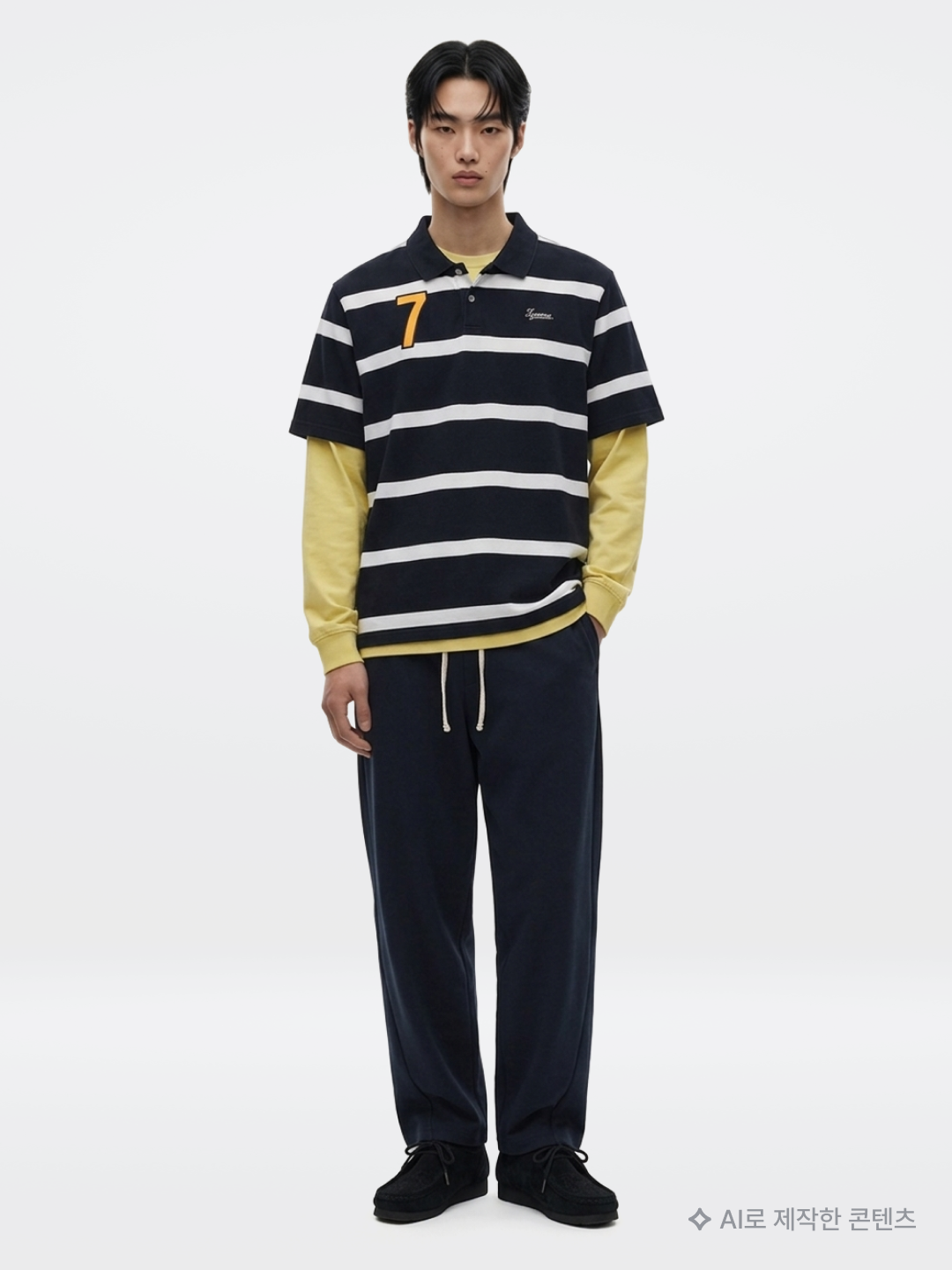 Noun Crop V Neck Knit Sky Blue, CDG Long Sleeve T-Shirt Black Stripe Black 착용 스타일 - 8