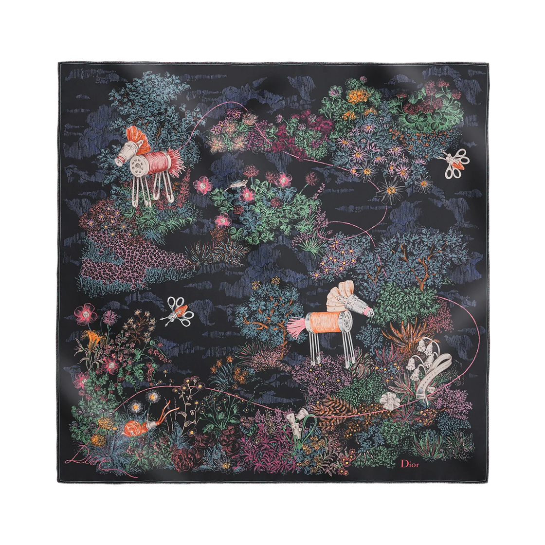 (W) 디올 차밍 가든 90 스퀘어 스카프 실크 트윌 딥 블루 멀티컬러((W) Dior Charming Garden 90 Square Scarf Silk Twill Deep Blue Multicolor) - 1