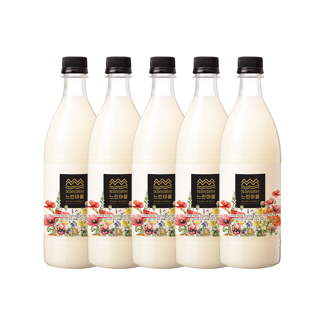 느린마을 무아스파탐 프리미엄 느린마을막걸리 750ml 5입(Slow village Premium Fresh Makgeolli Four Seasons 750ml 5 Btl.) - 1