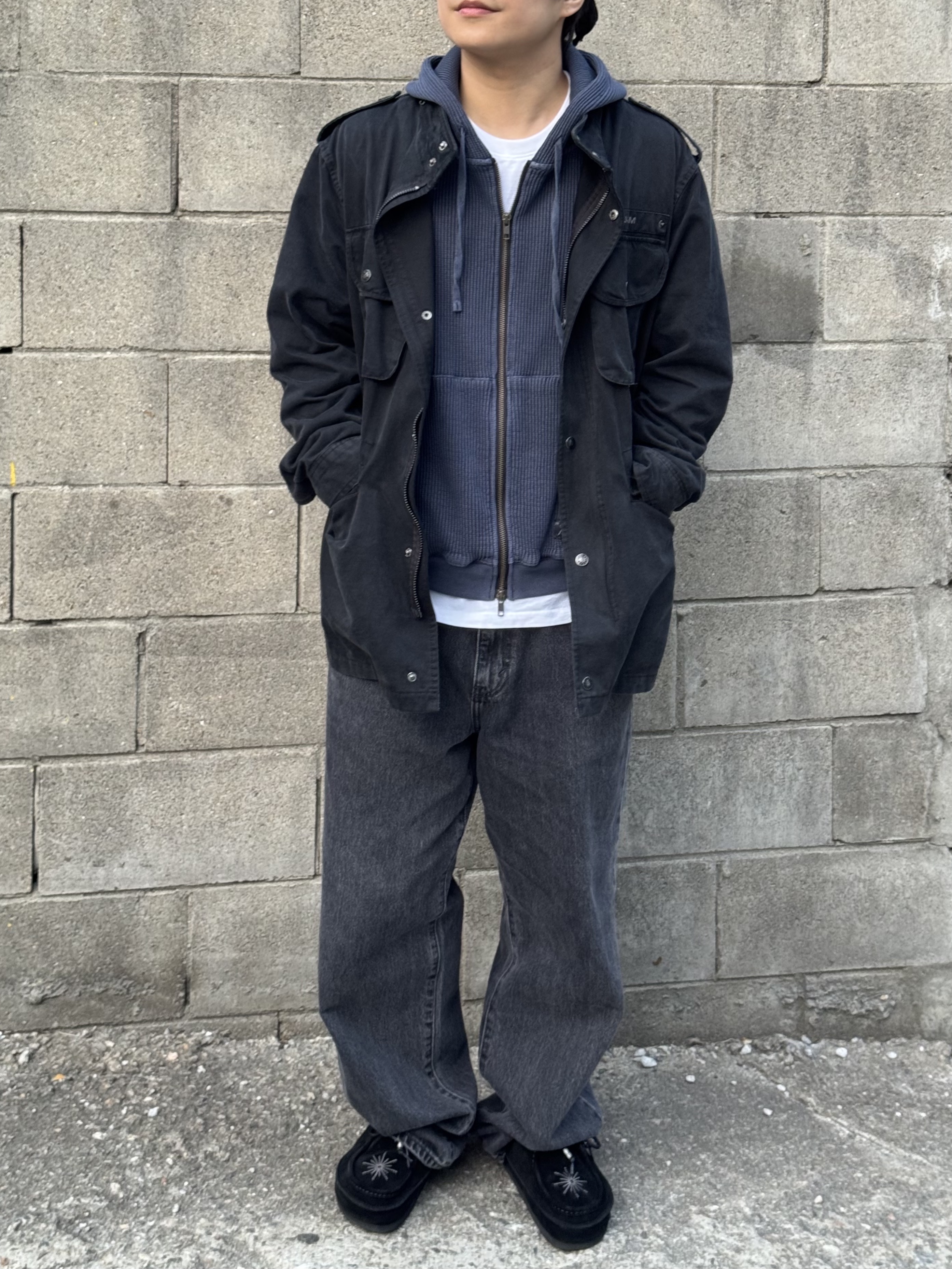 Millo Archive X Negative Three Crescendo Desert Mule Black, Thisisneverthat Relaxed Jeans Black 착용 스타일