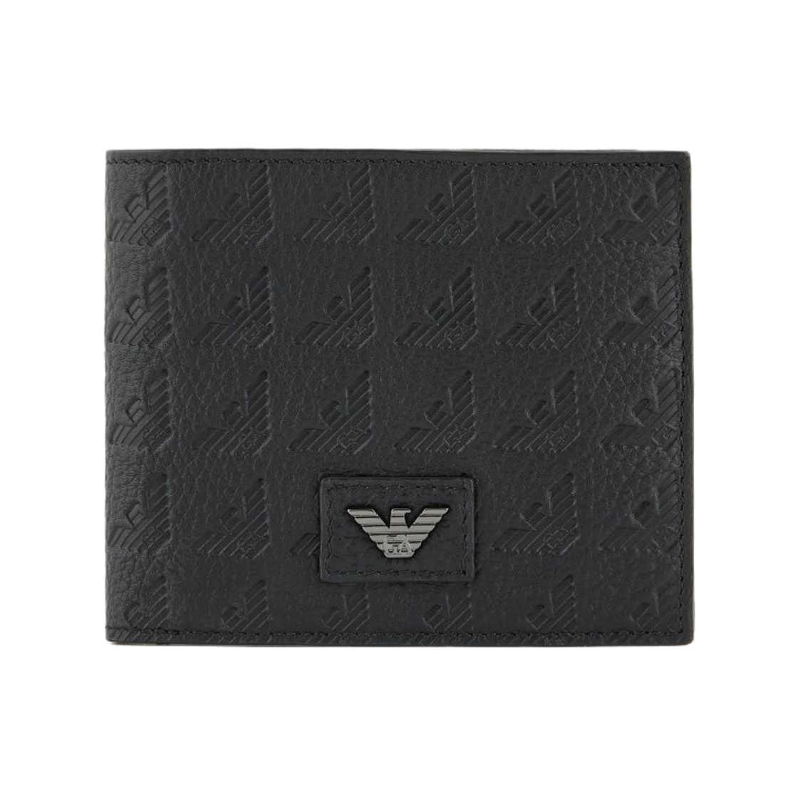 EM001741AF14774UC001 Emporio Armani Leather Coin Pocket Wallet with All-Over Embossed Eagle Black