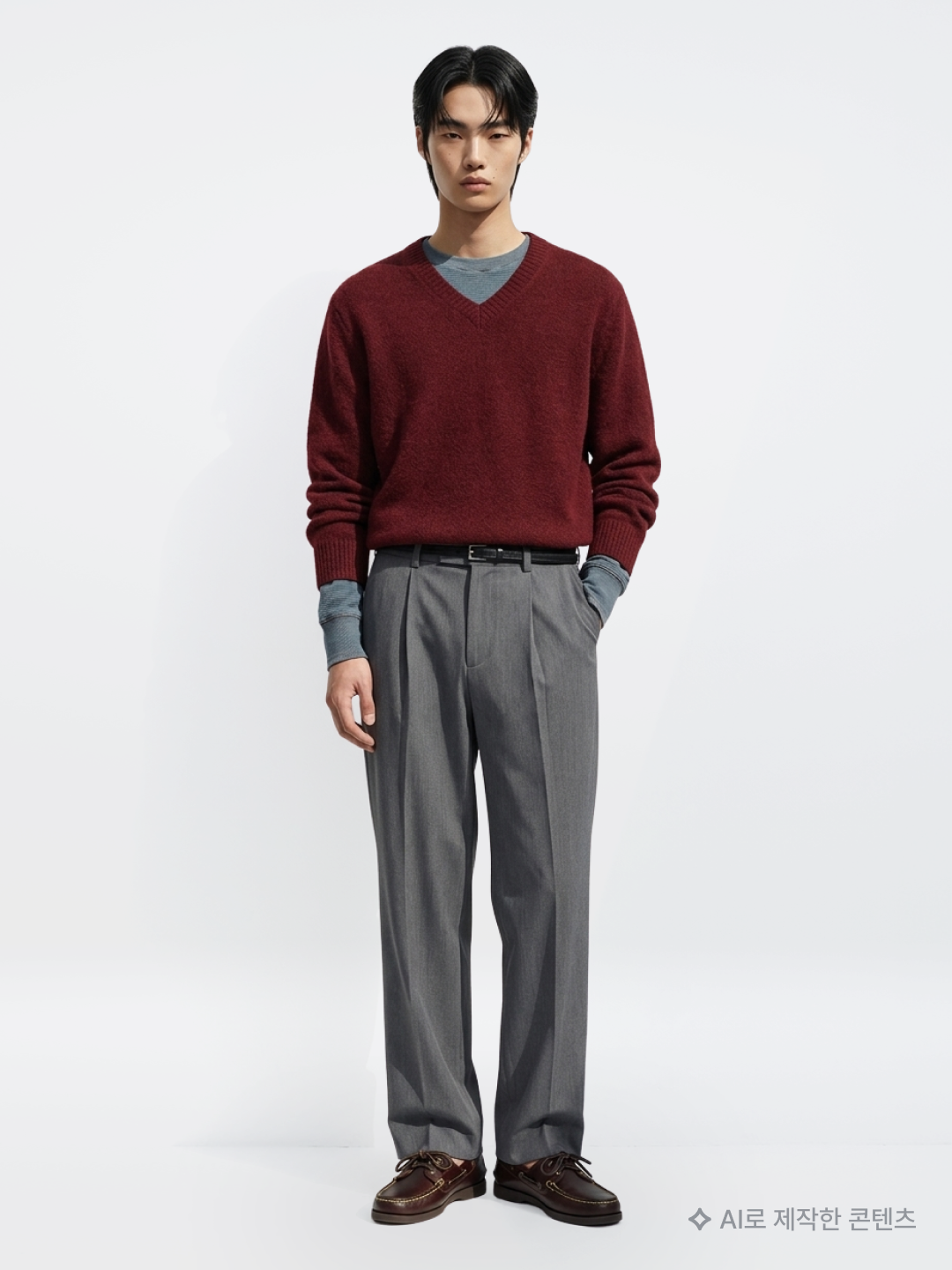 Noun Crop V Neck Knit Sky Blue, CDG Long Sleeve T-Shirt Black Stripe Black 착용 스타일 - 4