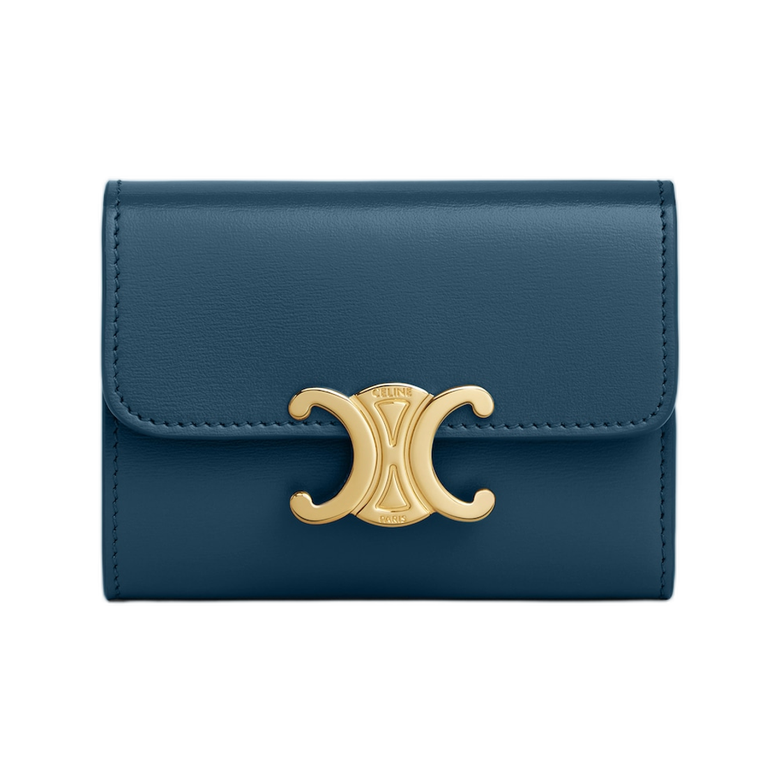 10I653DPV-07HJ Celine Compact Wallet with Coin Triomphe in Shiny Calfskin Teal Blue