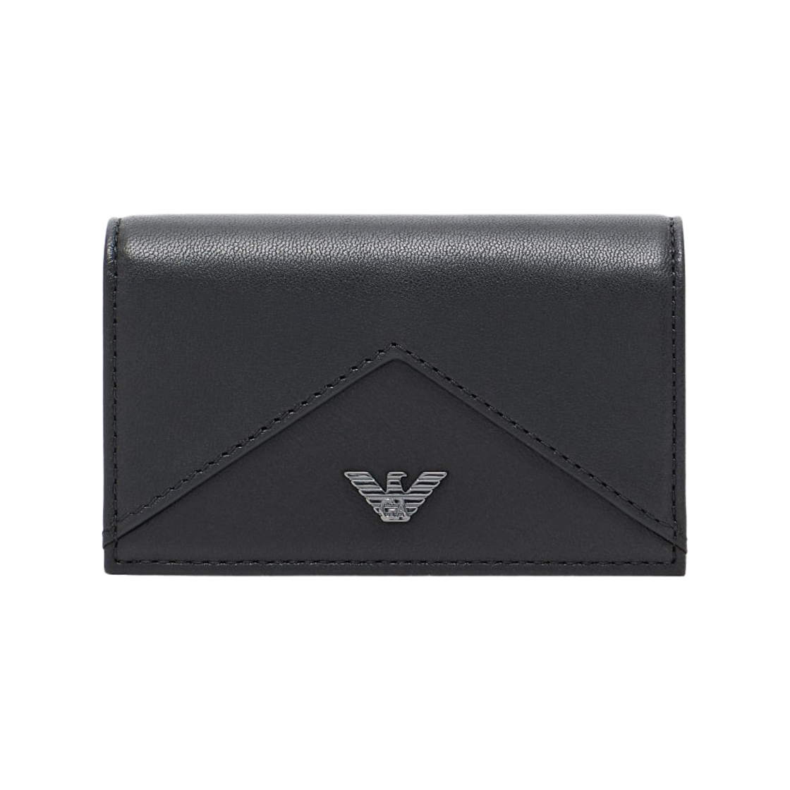 EM003602AF19365UC001 Emporio Armani Nappa Leather Card Holder with Flap with Geometric Detail Black
