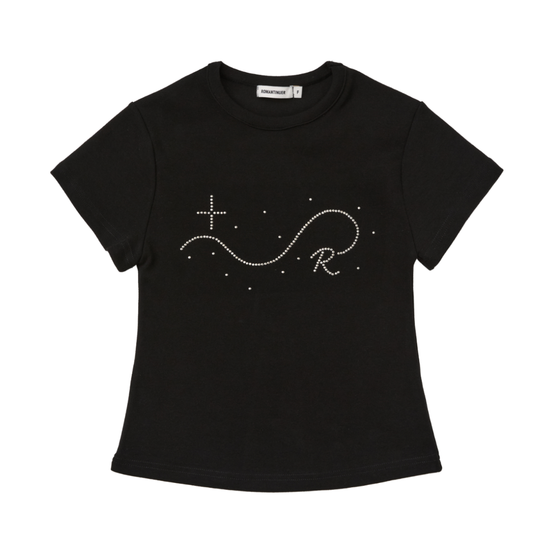 R26SEYLS001 ROMANTINUER Signature R Wave Crop Cotton T-Shirt Black