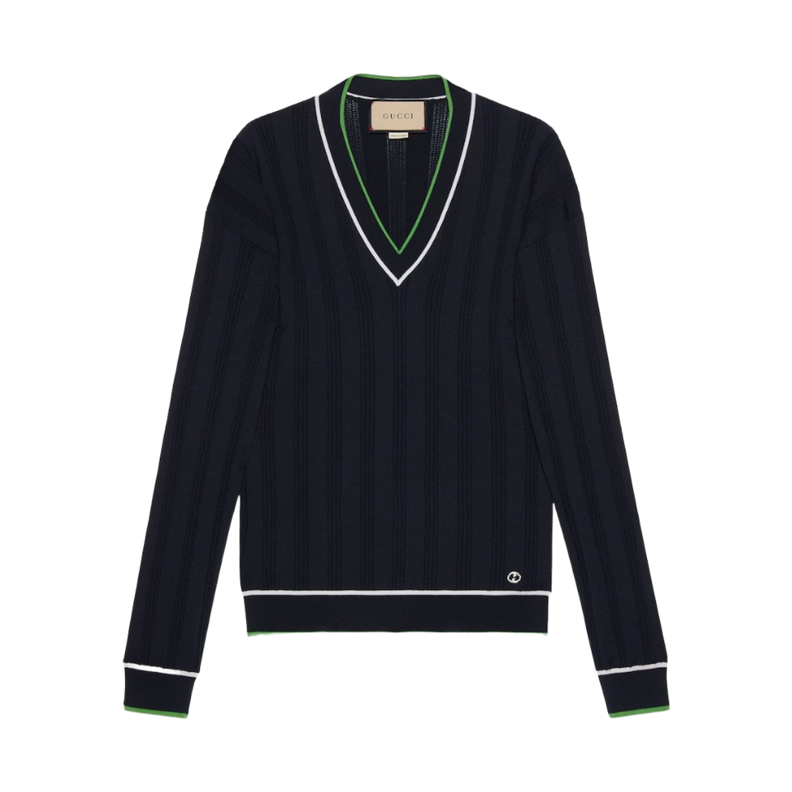 (W) 구찌 자수 울 실크 점퍼 다크 블루((W) Gucci Wool Silk Jumper with Embroidery Dark Blue) - 1