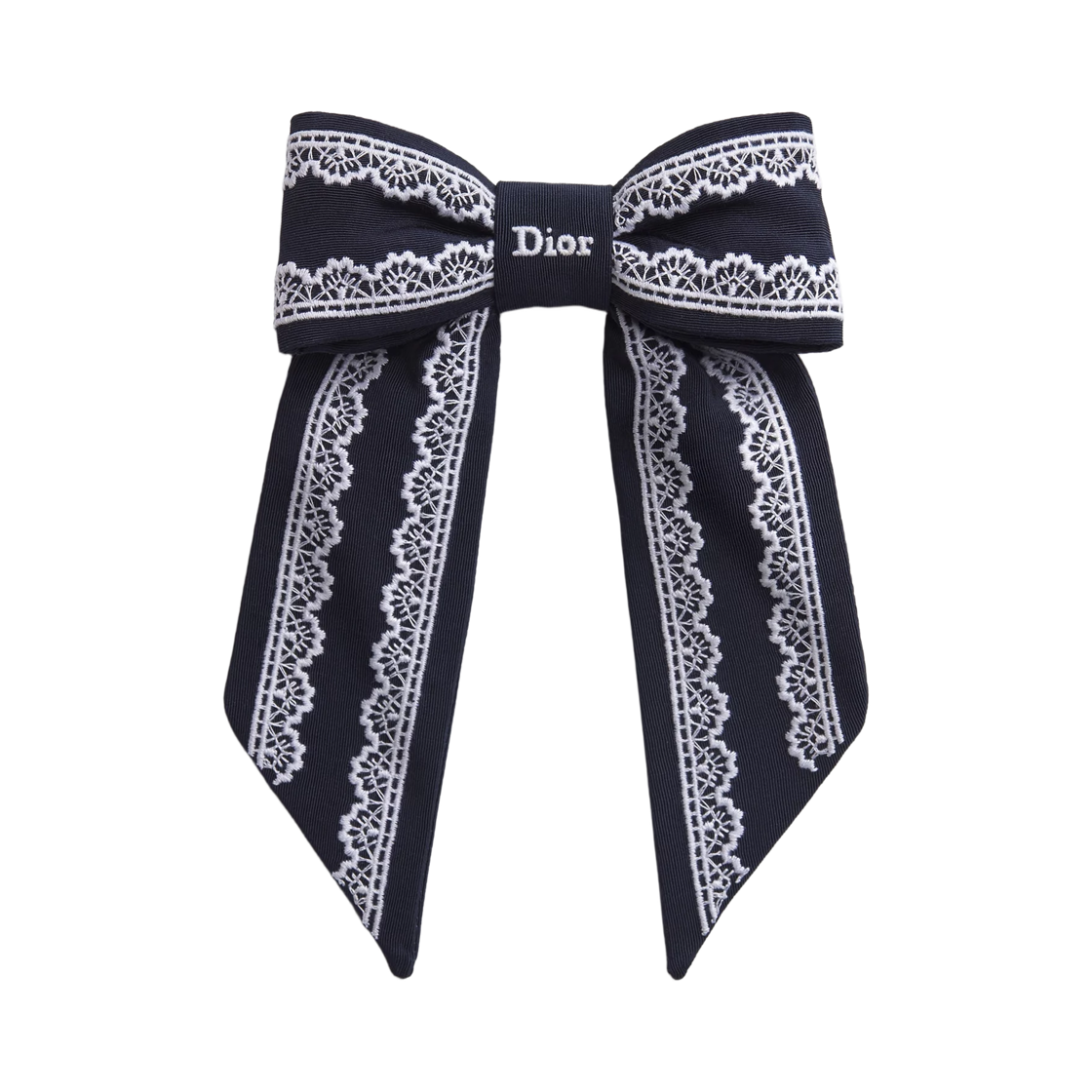 CPA00197EGEL-C540 (W) Dior Twist Large Bow Embroidery Grosgrain Effect Technical Fabric Navy Blue White