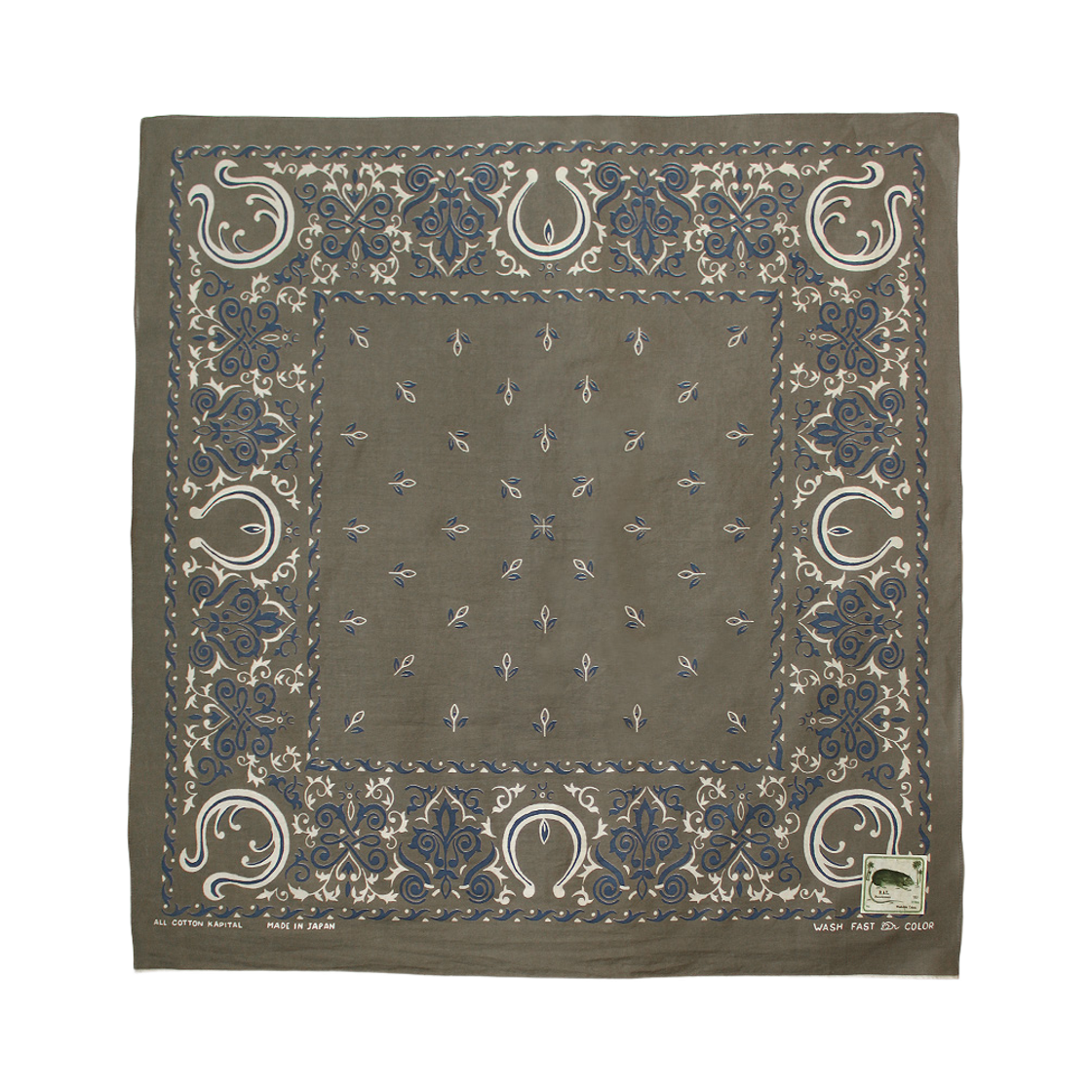 K2508BA505 Kapital Fastcolor Selvedge Bandana Antler Naja 30 x 30 Khaki