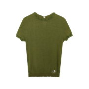 Shushu/Tong Women Raw Edge Mock Neck Short Sleeve Knit Top Green - 26SS