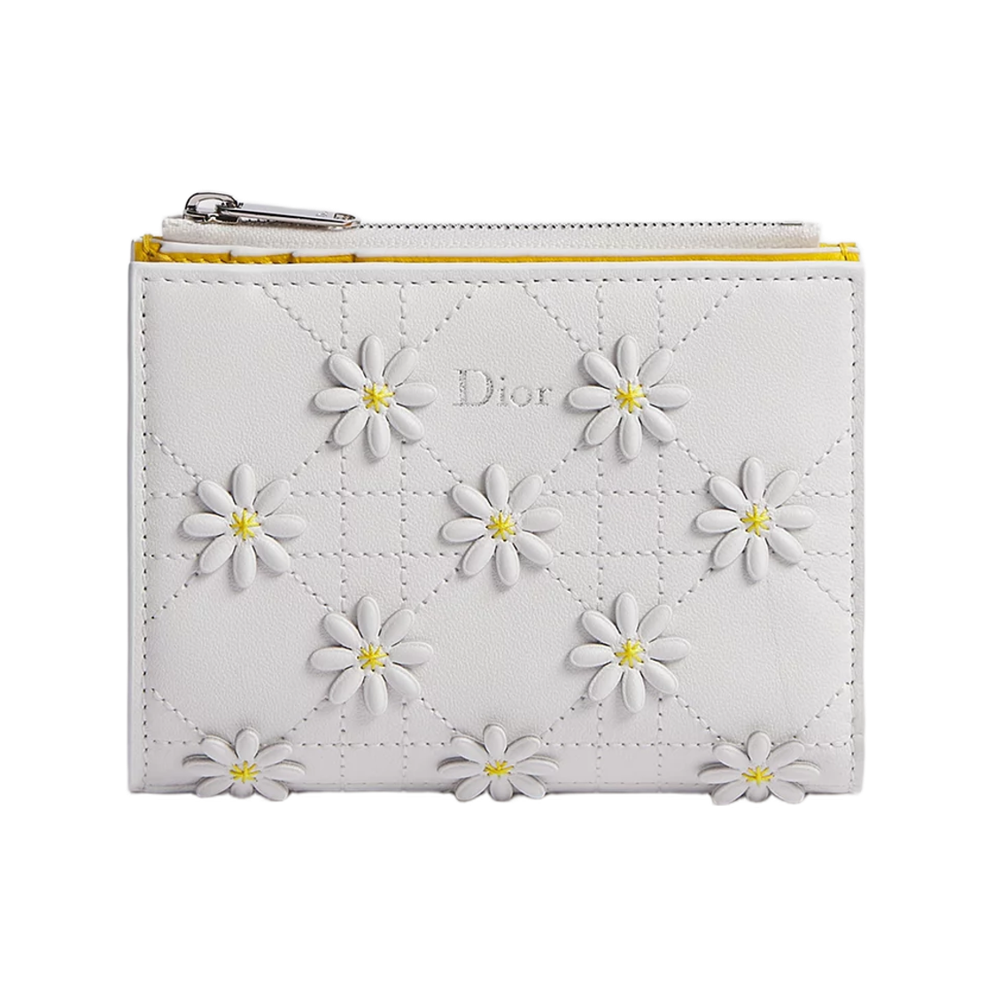 S2403PUKK-M933 Dior Jardin Dahlia Wallet Dior Daisy Embroidery Cannage Lambskin White