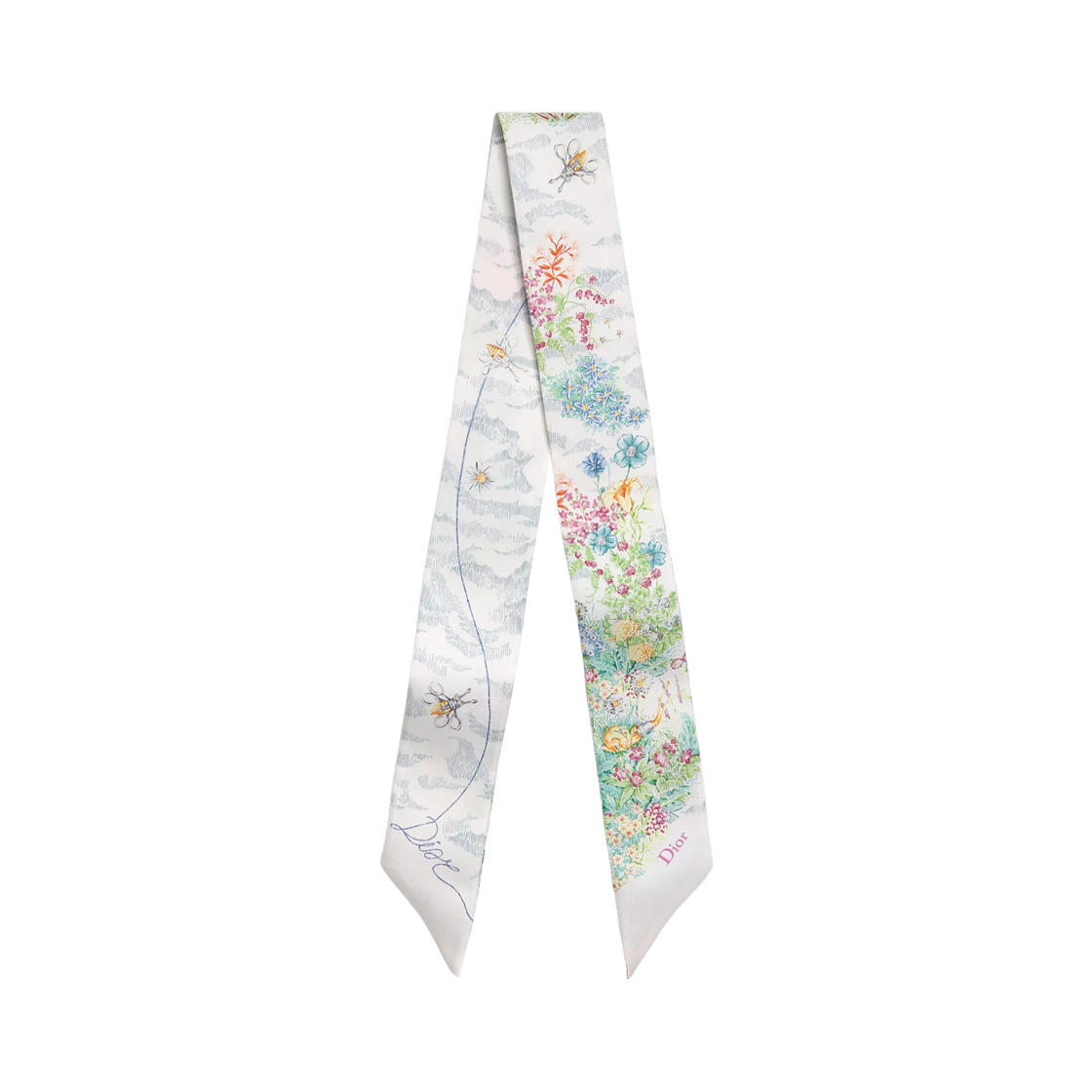 62TM106I6039-C018 (W) Dior Charming Garden Mitzah Scarf Silk Twill White Multicolor