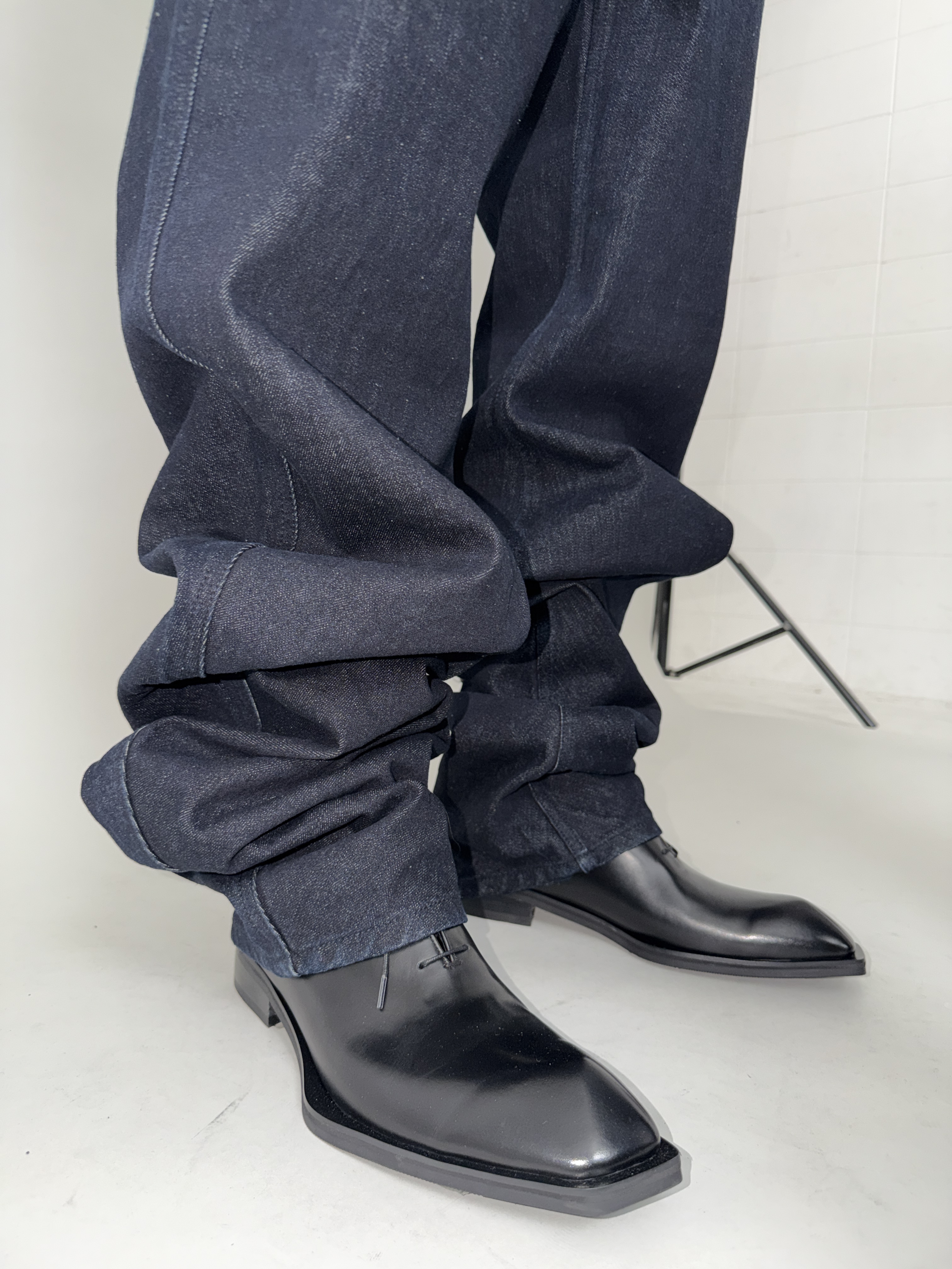 CSC Over Draped Denim Pants Mid Blue, CSC Futurist Jacket Double-Mesh 착용 스타일 - 4