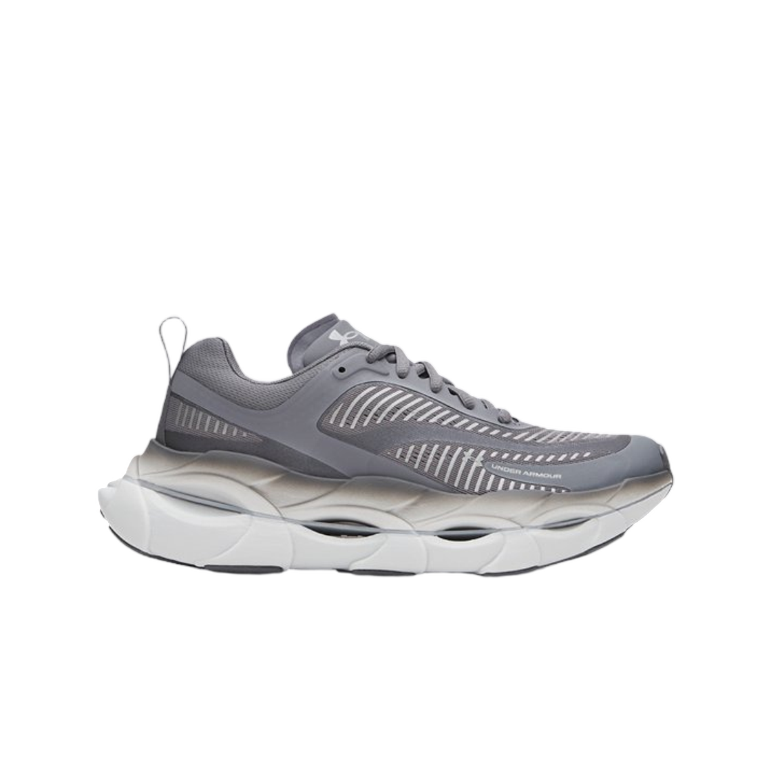 (W) 언더아머 UA 헤일로 레이서 러닝 슈즈 캐슬락 메탈릭 실버((W) Under Armour UA Halo Racer Running Shoes Castlerock Metallic Silver) - 1