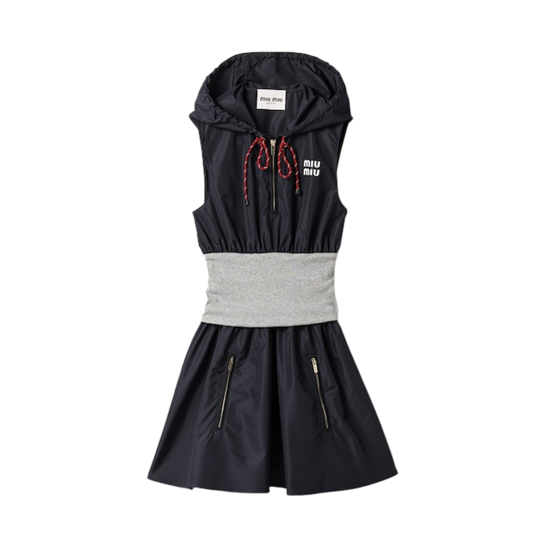 (W) 미우 미우 테크니컬 패브릭 드레스 블루 그레이((W) Miu Miu Technical Fabric Dress Blue Grey)