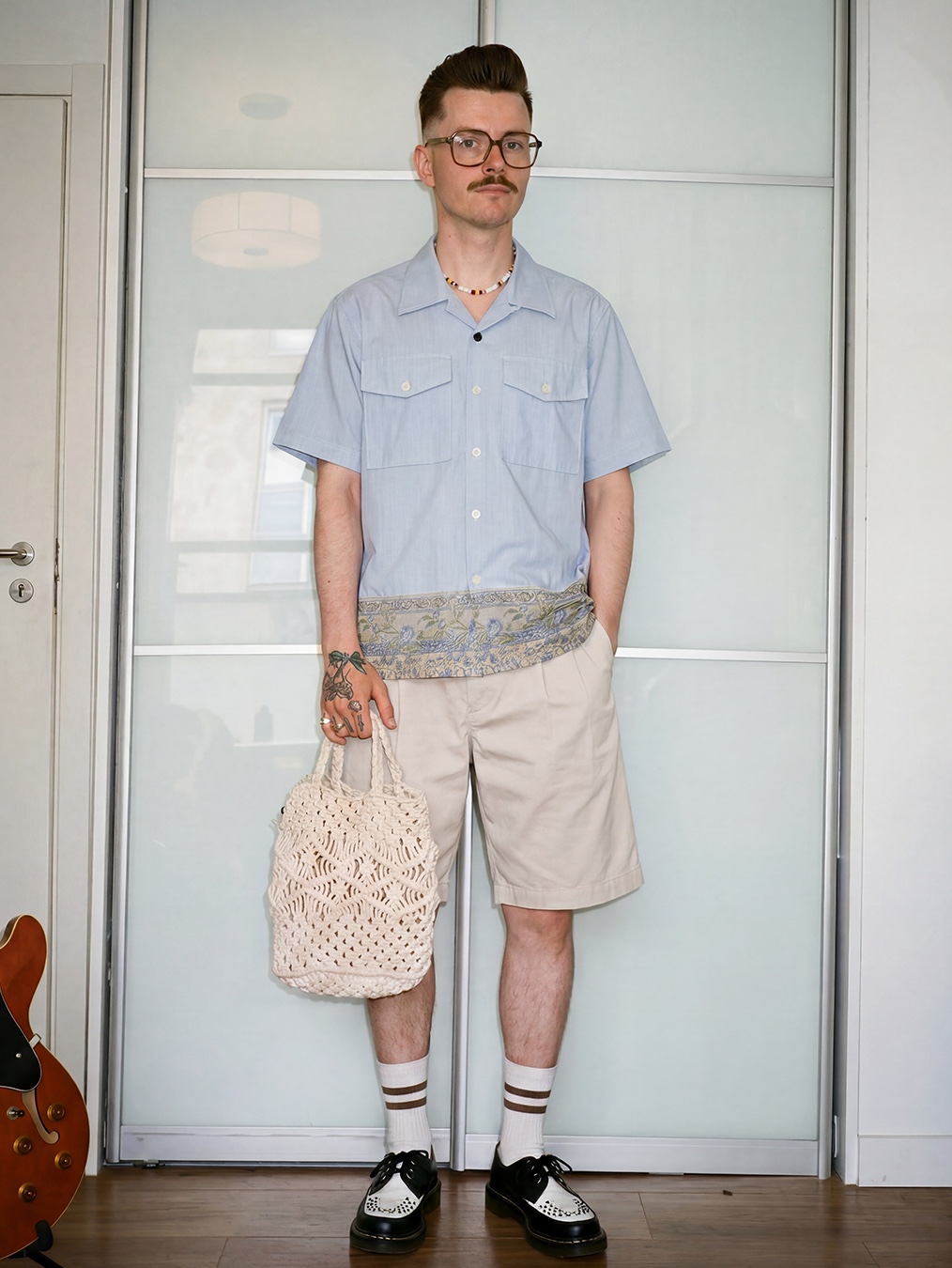 Hongwoosung Paisley Panel Shirt Blue Check 착용 스타일