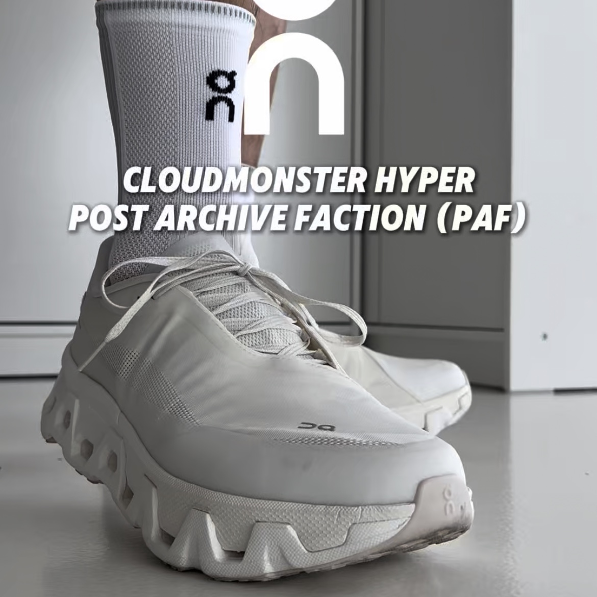 On Running x Post Archive Faction (Paf) Cloudmonster Hyper White 착용 스타일