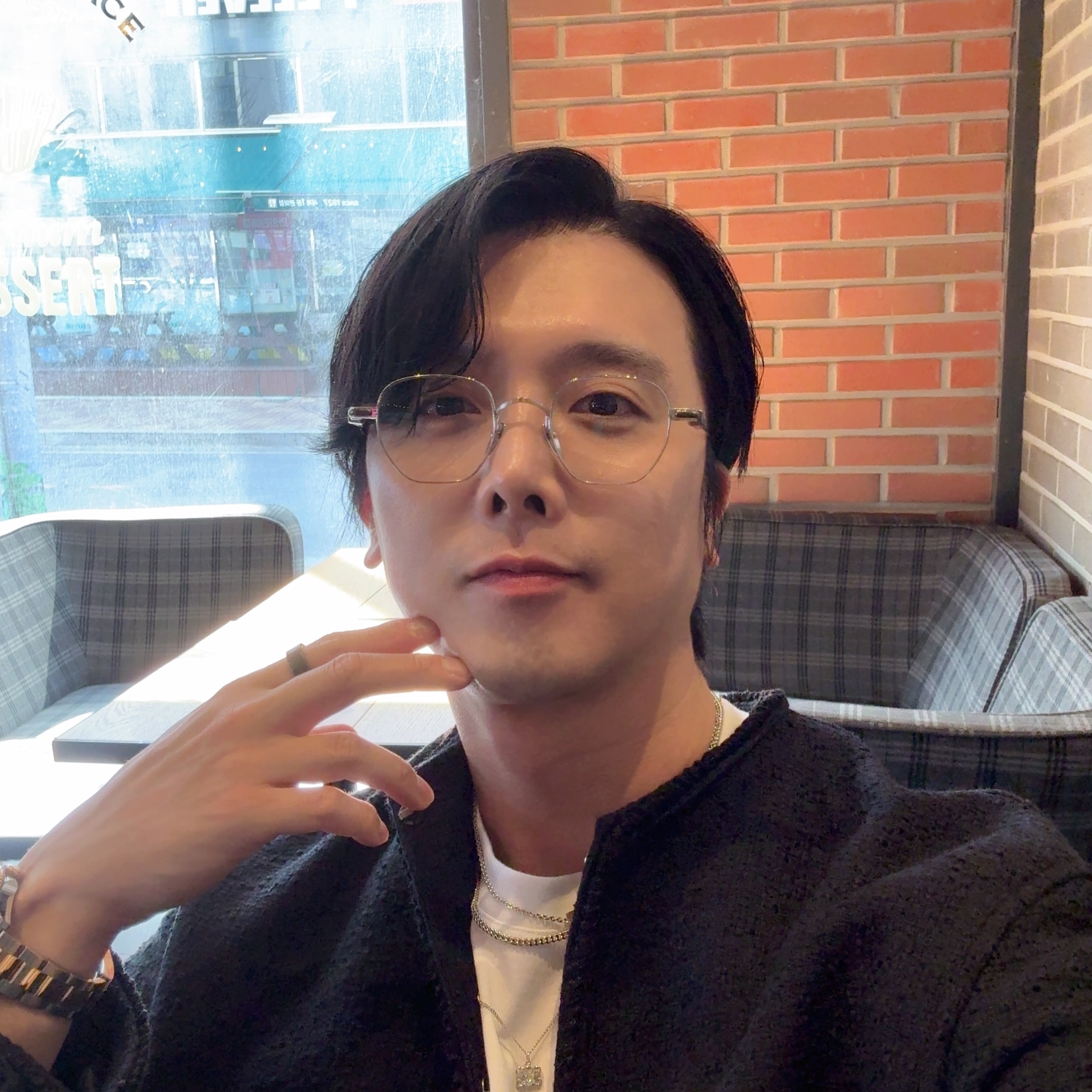 Solid Homme Tweed Jacket Black, Chrome Hearts Vagasoreass Brushed Silver 착용 스타일