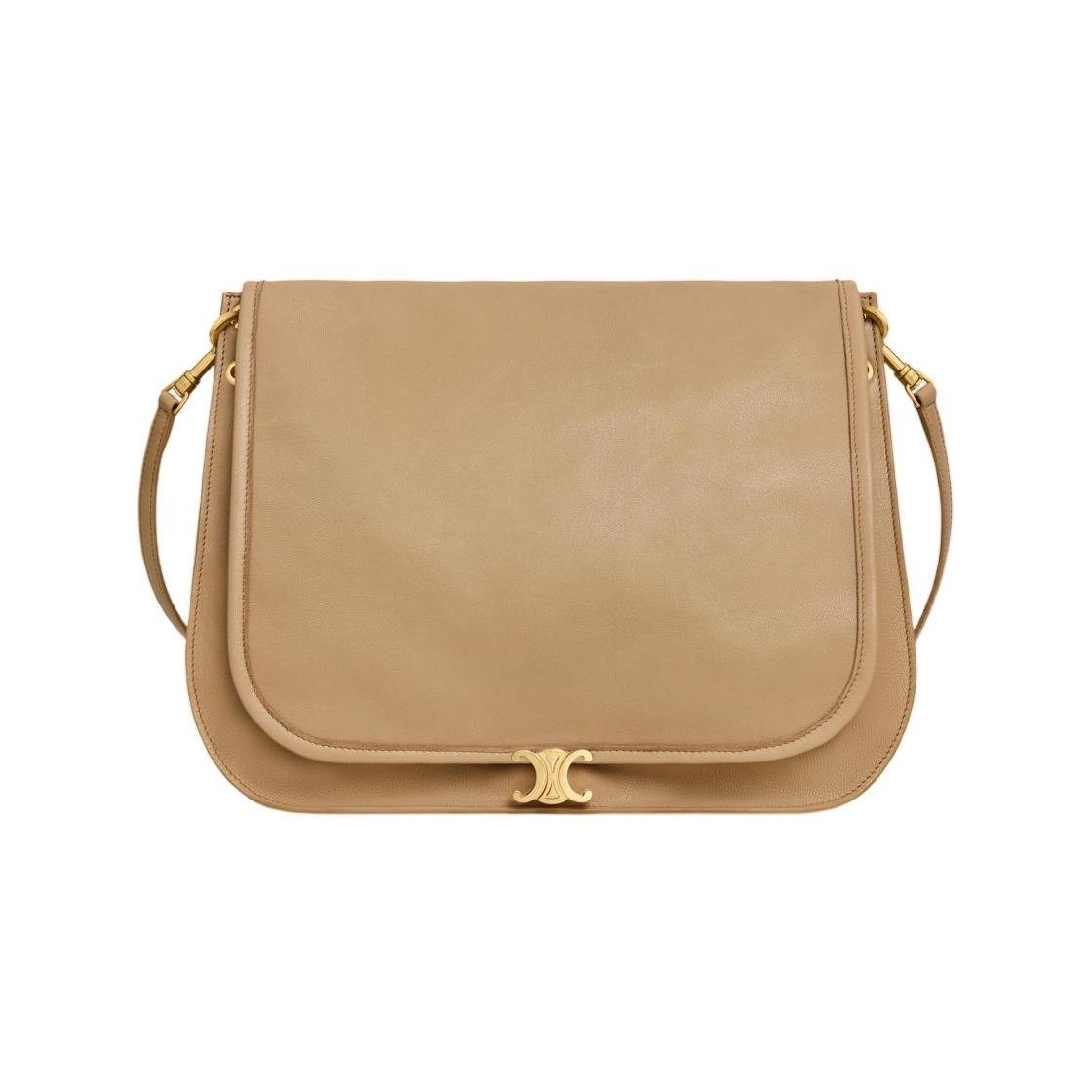 123632T88-03DL Celine Soft Triomphe Besace  in Supple Shiny Lambskin Sand Castle
