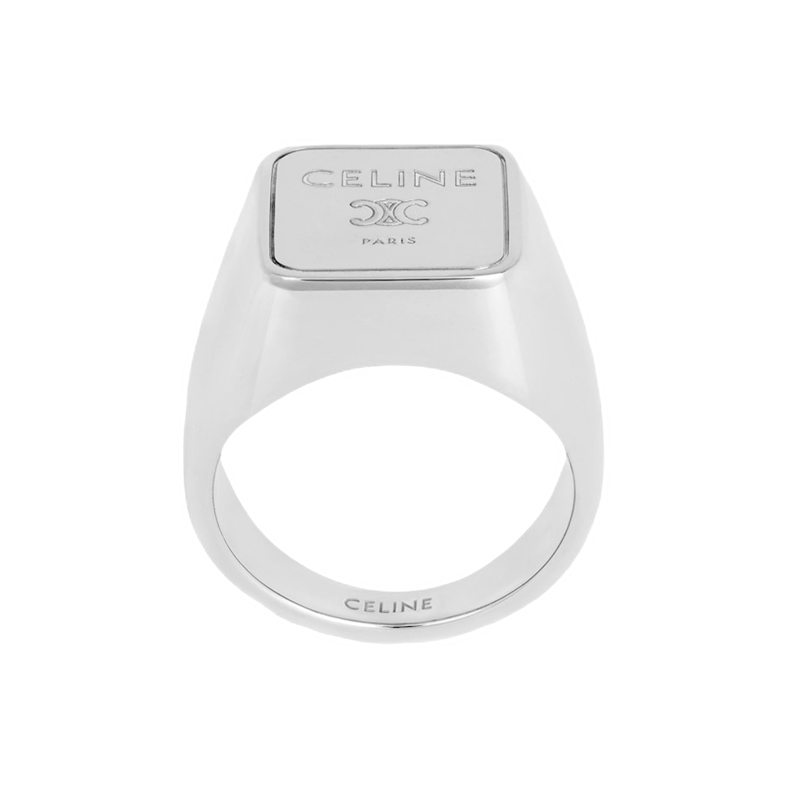 B101W6BRA-36SI Celine Triomphe Square Signet Ring in Brass with Rhodium Finish Silver