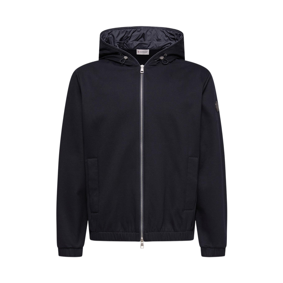 L1-091-8G00022-89B5F-779 Moncler Leather Logo Cotton Blend Zip Up Hoodie Dark Blue - 26SS