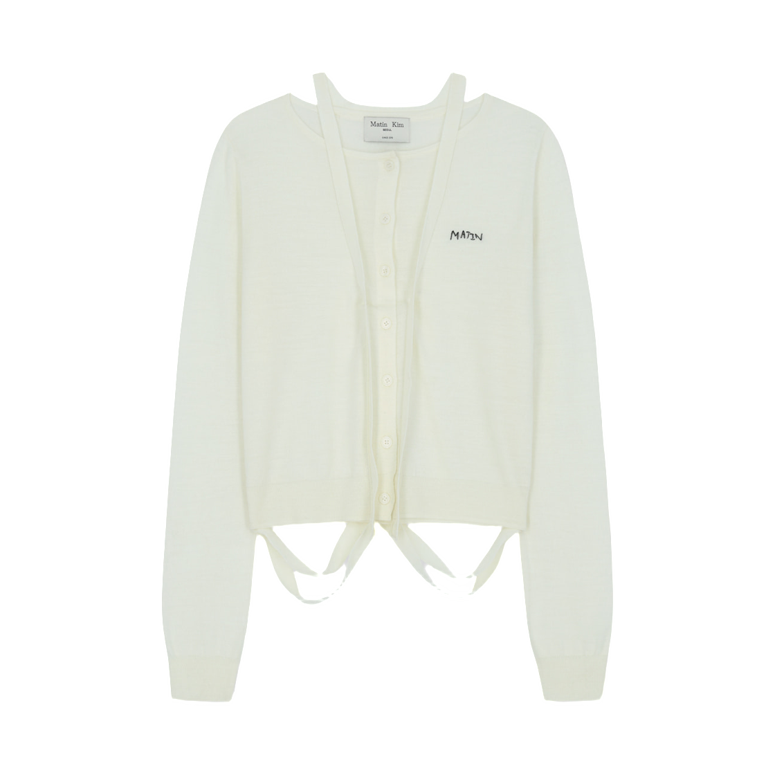 (W) 마뗑킴 스트링 디테일 니트 가디건 크림((W) Matin Kim String Detail Knit Cardigan In Cream)