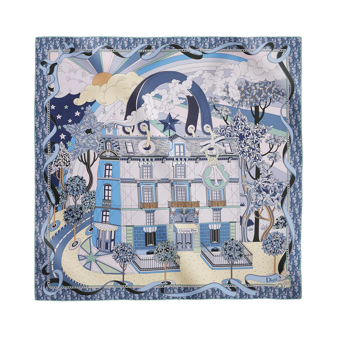 62TC090S6046-C536 (W) Dior Avenue 90 Square Scarf Silk Twill Denim Blue