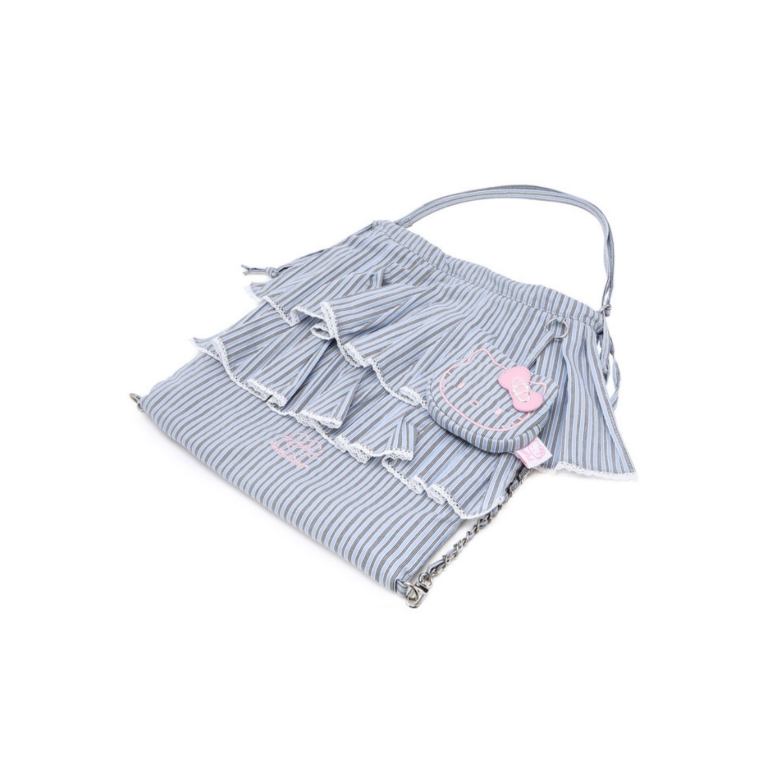 아떼 바네사브루노 액세사리 [Hello Kitty x athe] 프릴체인 블루 스트라이프 백팩 겸 숄더백 S 블루(Athe Vanessabruno Acc [Hello Kitty X Athe] Frill Chain Blue Stripe Backpack & Shoulder Bag S Normal Blue) - 3