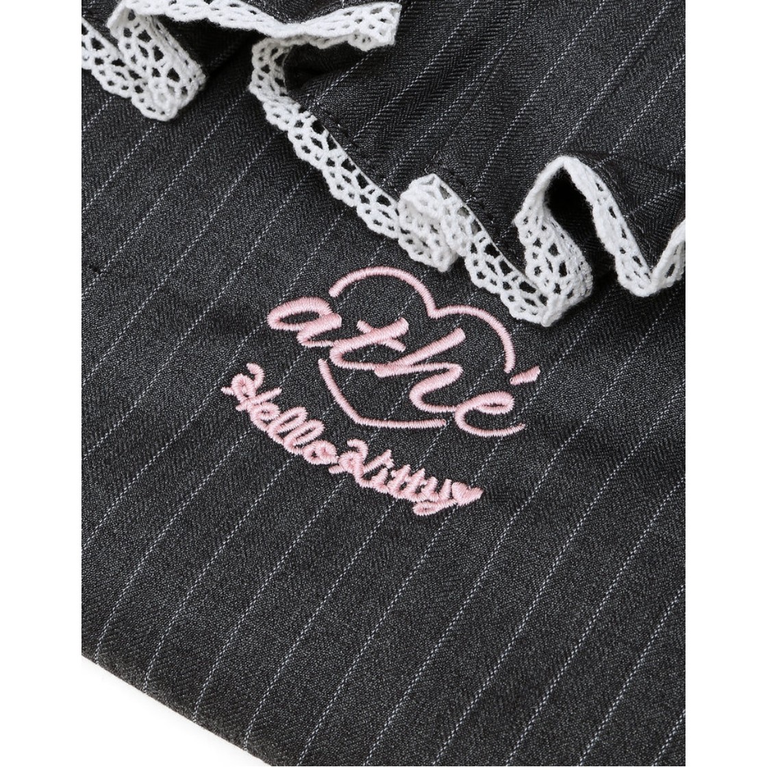 아떼 바네사브루노 액세사리 [Hello Kitty x athe] 프릴체인 다크그레이 스트라이프 백팩 겸 숄더백 S 그레이(Athe Vanessabruno Acc [Hello Kitty X Athe] Frill Chain Dark Gray Stripe Backpack & Shoulder Bag S Normal Grey) - 4