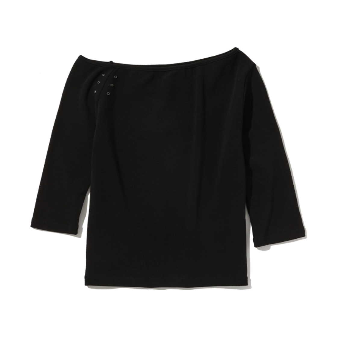 R26SEYLS001 ROMANTINUER One-Shoulder Eyelet Sleeve T-Shirt Black