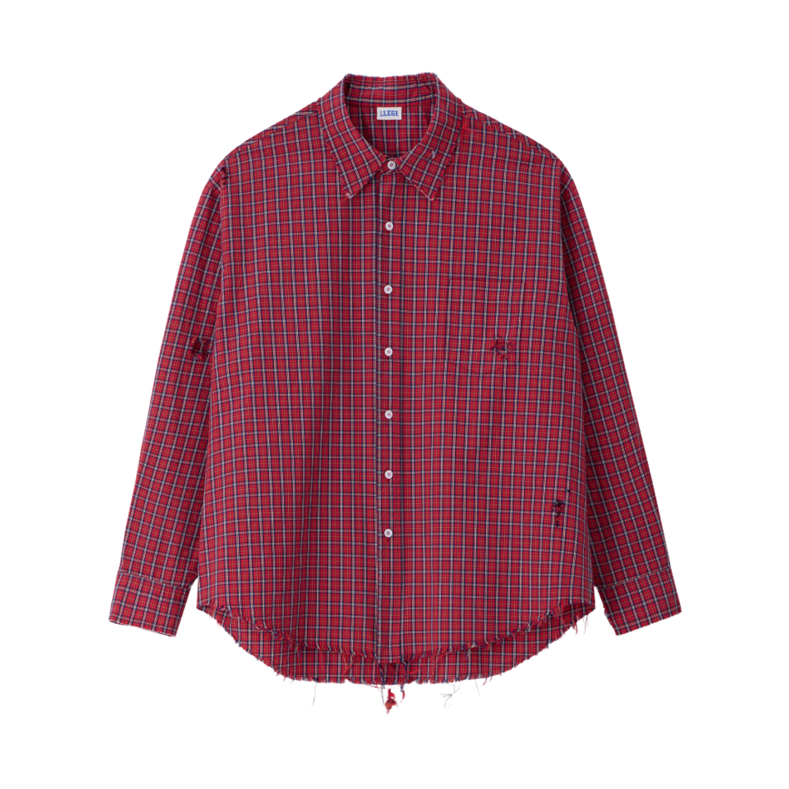 리지 디스트로이드 오버사이즈드 체크 셔츠 레드(LLEGE Destroyed Oversized Check Shirt Red)
