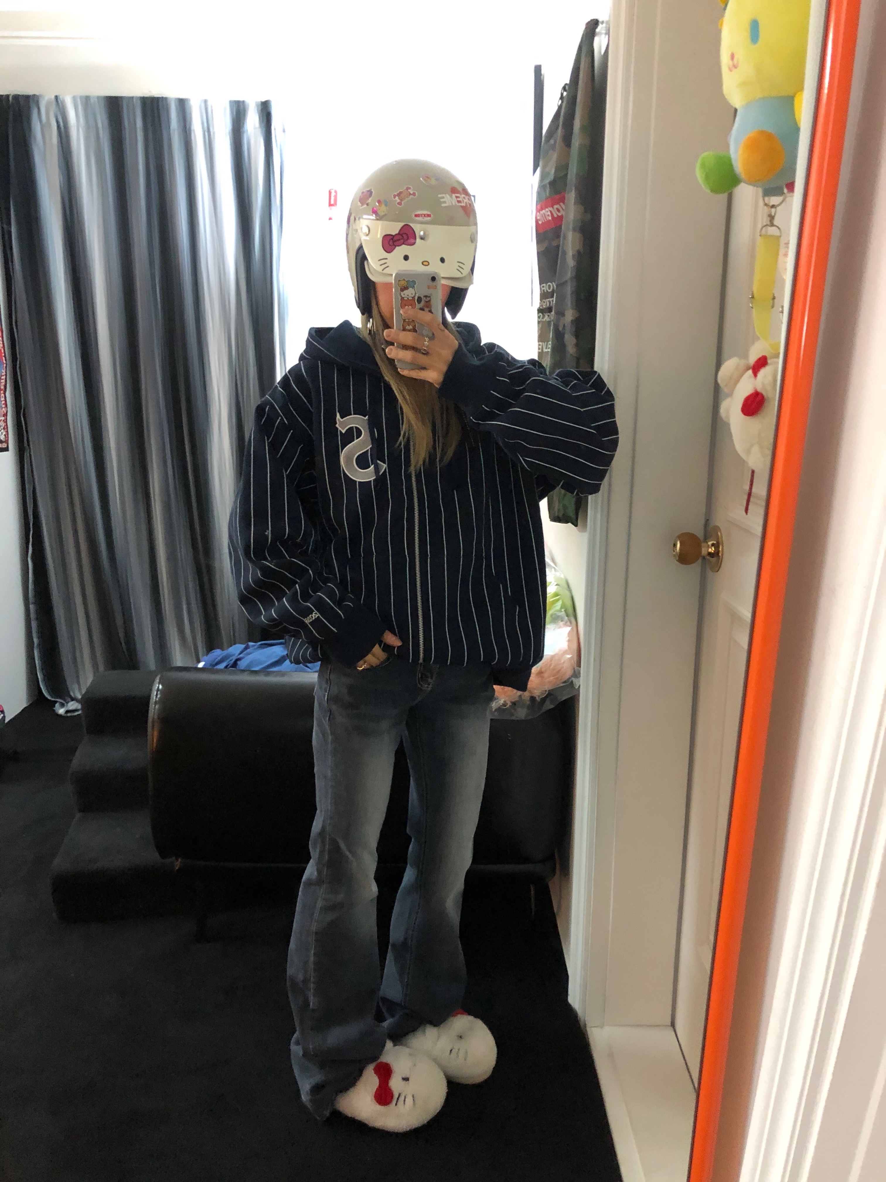 Supreme Devil S Logo Zip Up Hooded Sweatshirt Stripe - 26SS 착용 스타일 - 1