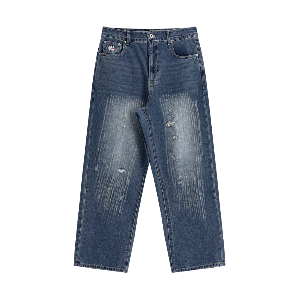 애프터매스 데미지 데님 팬츠 인디고(Aftermath Damaged Denim Pants Indigo)
