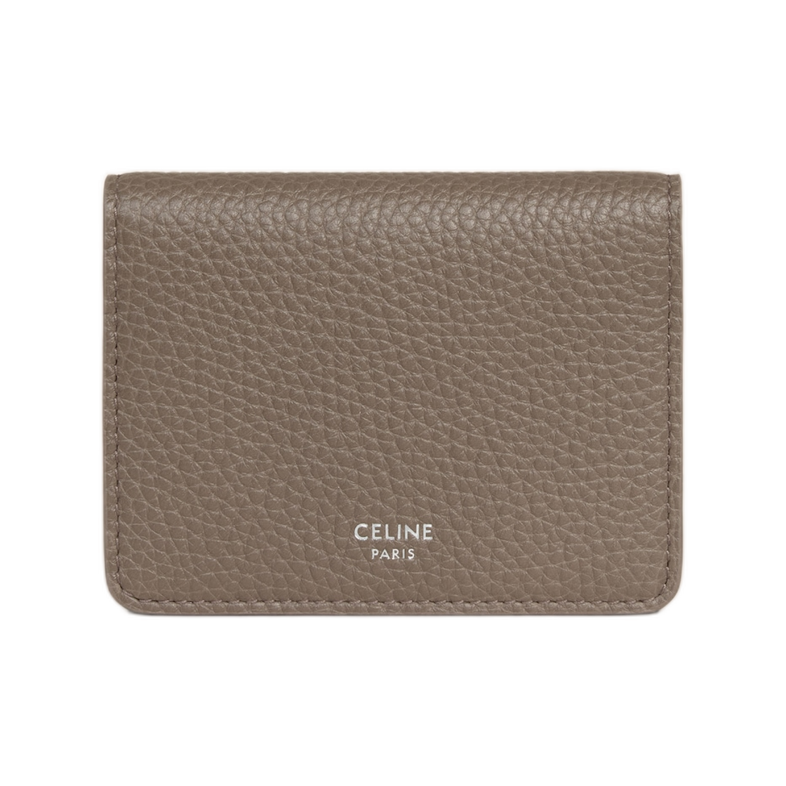 L100J2X98-09SR Celine Bi-Fold Card Holder in Grained Calfskin Souris