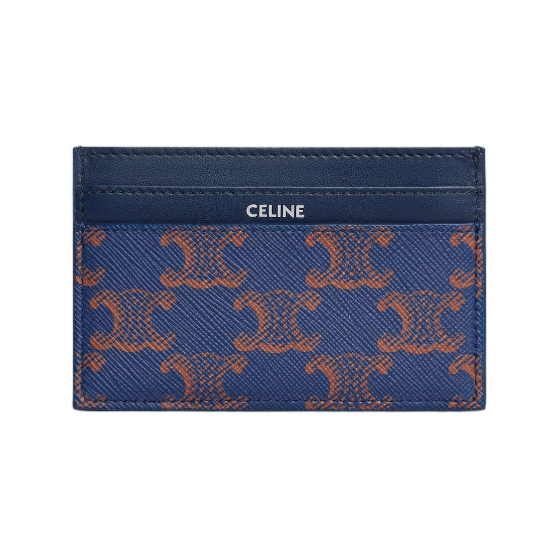 10N762V68-07QJ Celine Card Holder in Triomphe Canvas and Calfskin Deep Navy