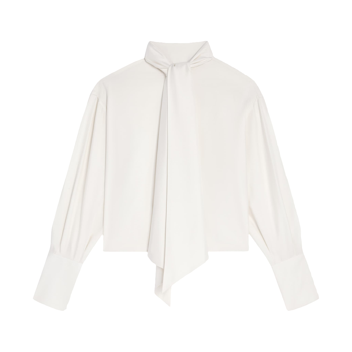 (W) 셀린느 크롭 라발리에르 셔츠 실크 트윌 크레((W) Celine Cropped Lavalliere Shirt in Silk Twill Craie) - 1