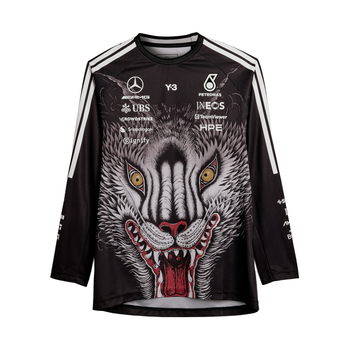 Y-3 x 메르세데스 AMG 페트로나스 F1 팀 드라이버 롱슬리브 저지 블랙(Y-3 x Mercedes AMG Petronas F1 Team Driver Long Sleeve Jersey Black) - 1