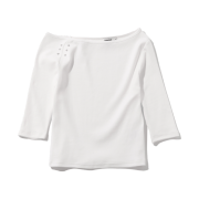 ROMANTINUER One-Shoulder Eyelet Sleeve T-Shirt White