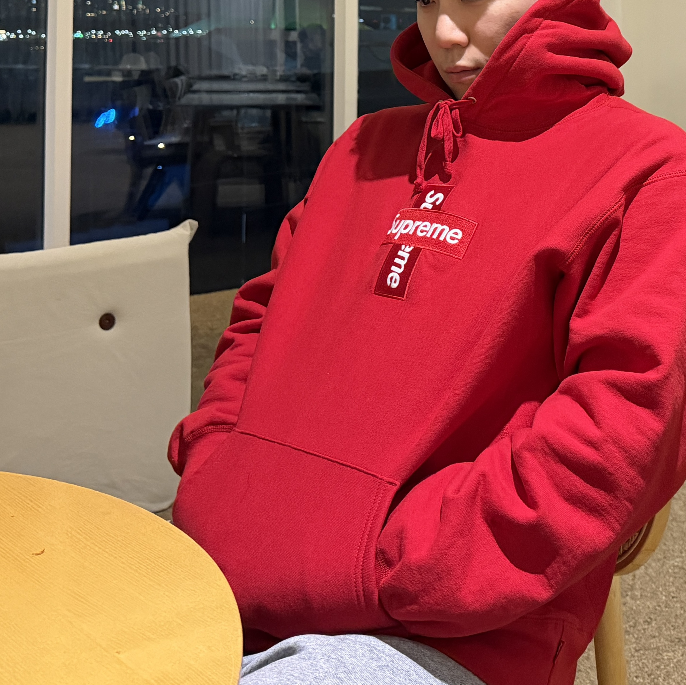 Supreme Cross Box Logo Hooded Sweatshirt Red - 20FW 착용 스타일