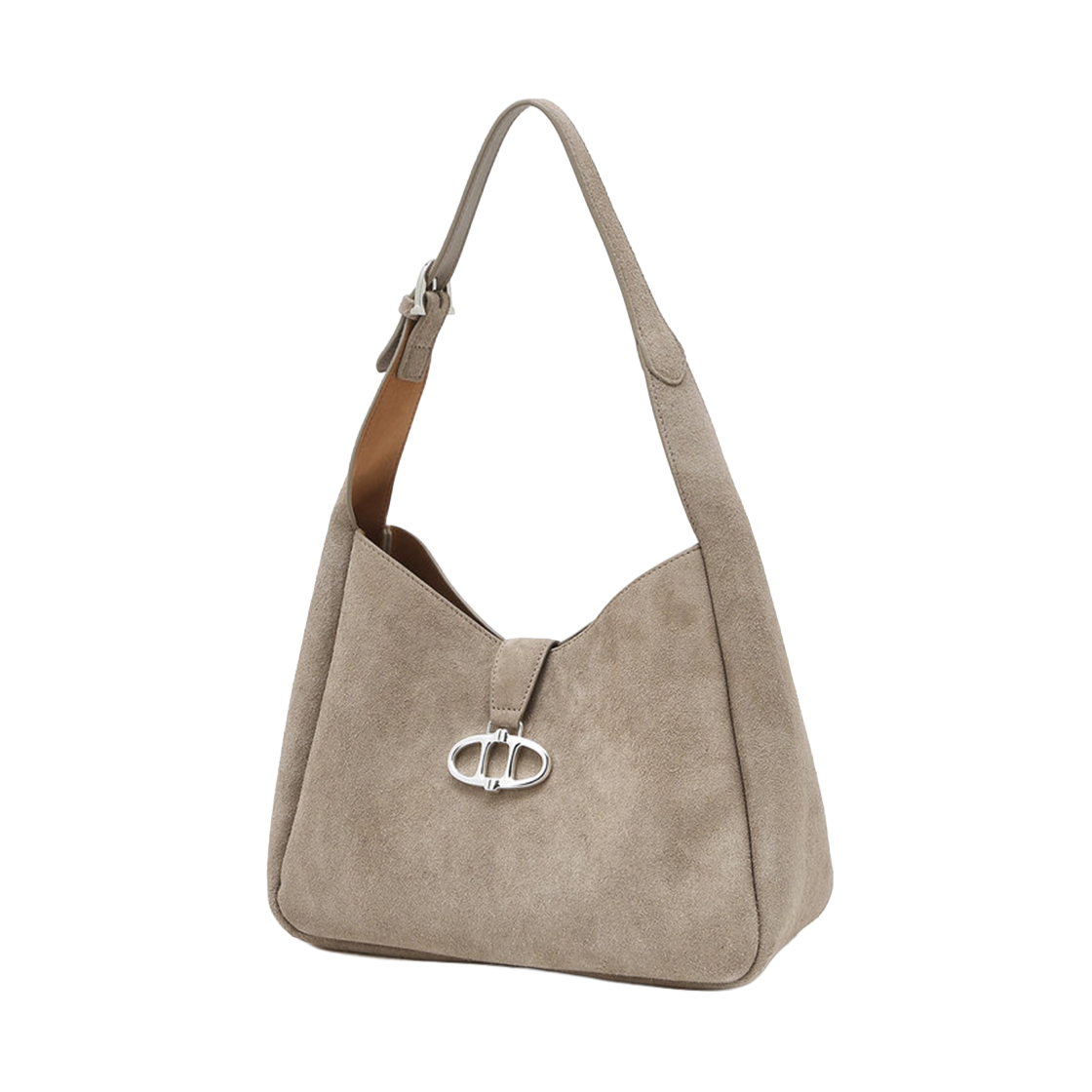 아떼 바네사브루노 액세사리 베이지 스웨이드 마롱 호보백 M 실버장식 다크 베이지(Athe Vanessabruno Acc Maron Beige Suede Maron Hobo Bag M Silver Hardware Dark Beige)