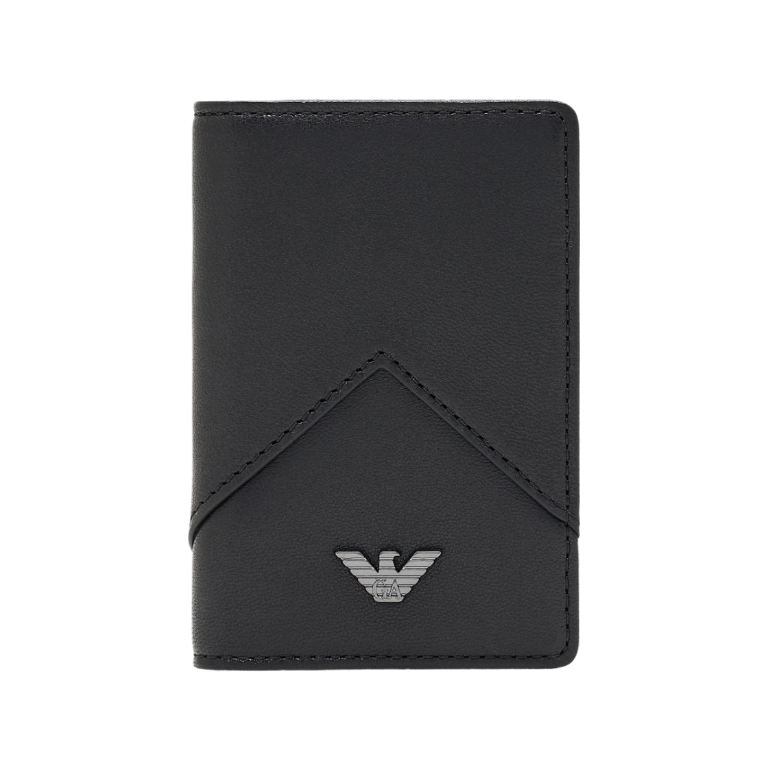 EM003603AF19365UC001 Emporio Armani Nappa Leather Trifold Card Holder with Geometric Detail Black