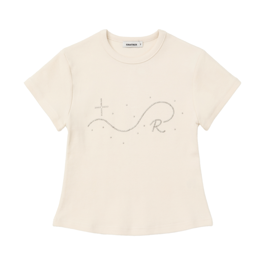 R26SHPWV001 ROMANTINUER Signature R Wave Crop Cotton T-Shirt Cream