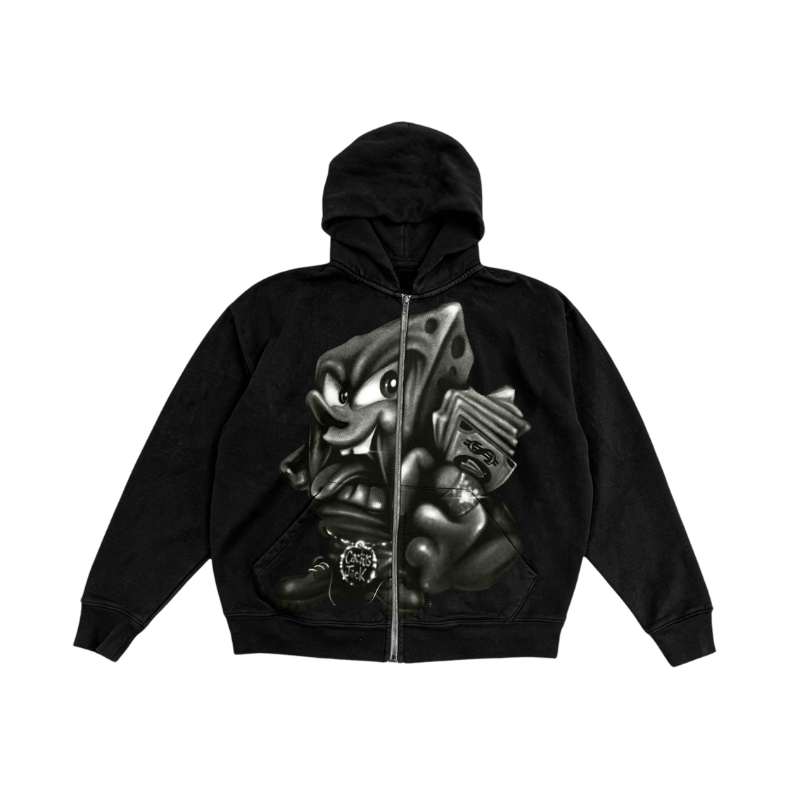 트래비스 스캇 캑터스 잭 x 스폰지밥 리갈 텐더 집 후드 블랙(Travis Scott Cactus Jack x Spongebob Legal Tender Zip Hoodie Black)
