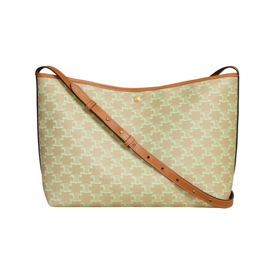 123913D21-GJQ4 Celine Soft Shopper Bag in Triomphe Canvas and Calfskin Sand Castle Soft Lime